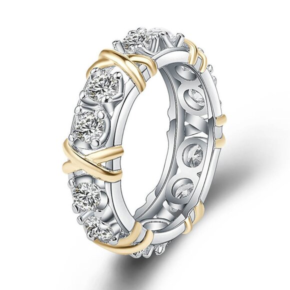 3/$35 Two Tone Gold and Silver Alloy Ring Cubic Zirconia Diamond Jewelry - Picture 1 of 6